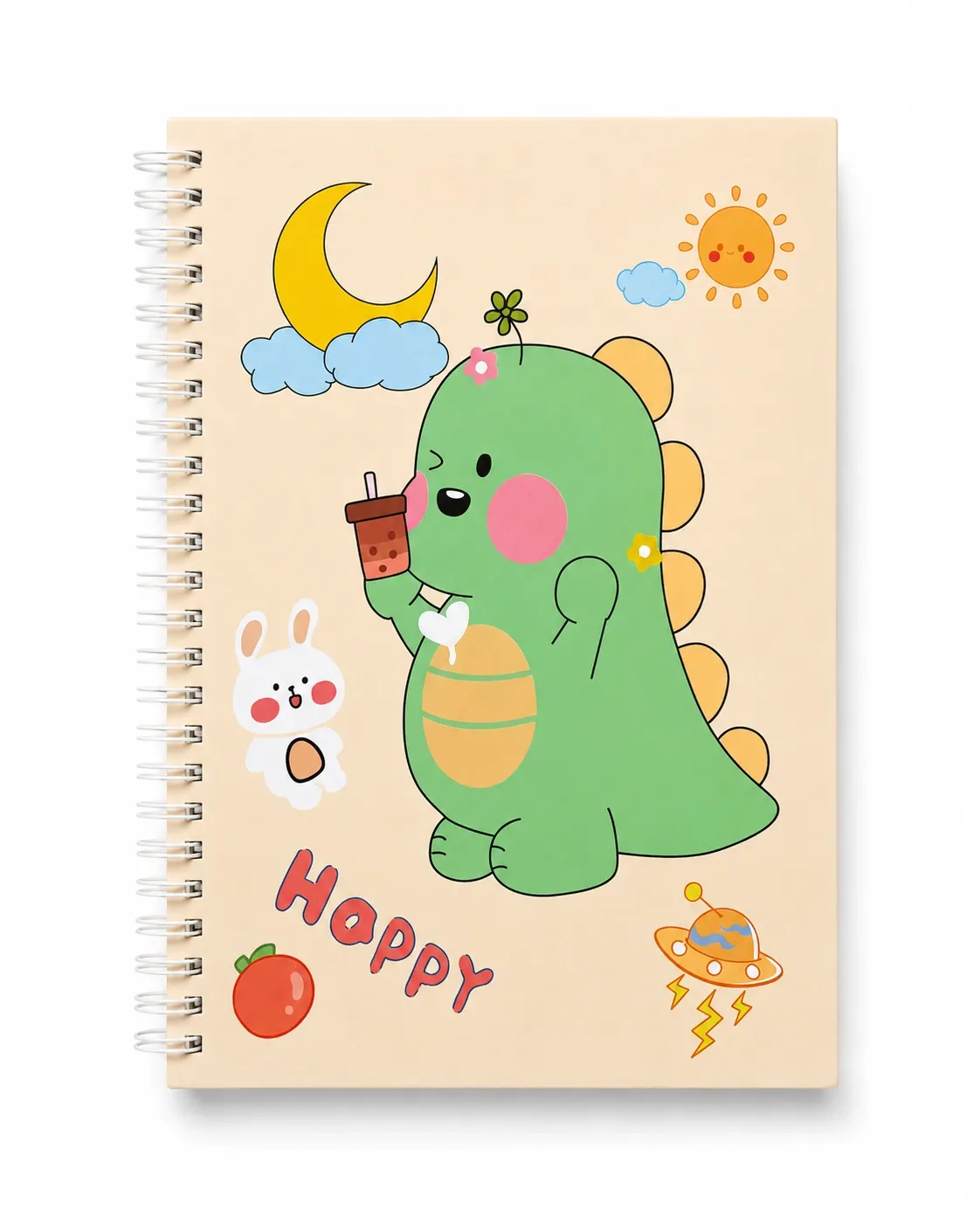 Happy Dino Spiral Notebook – 57 Sheets