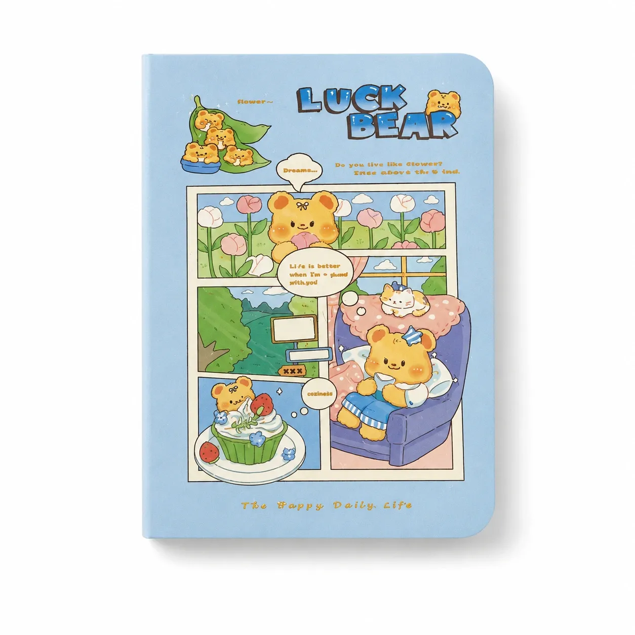 Blue Luck Bear A7 Mini Lined Hardcover Notebook – Cream Pages