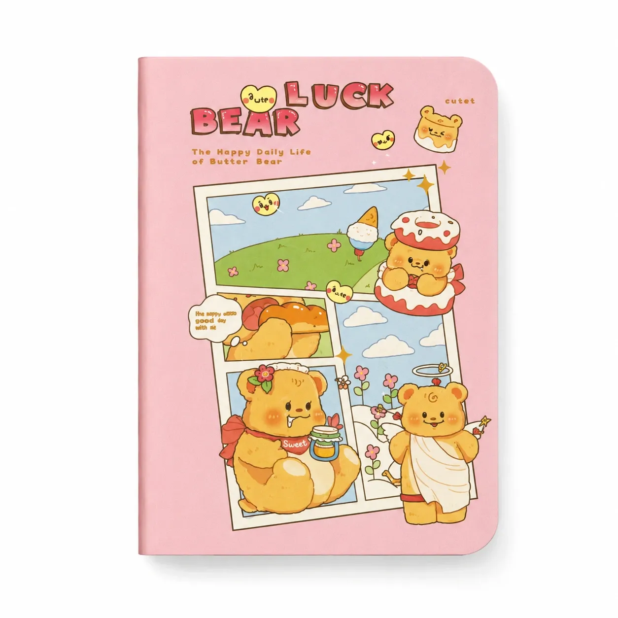 Pink Bear Luck A7 Mini Lined Hardcover Notebook – Cream Pages