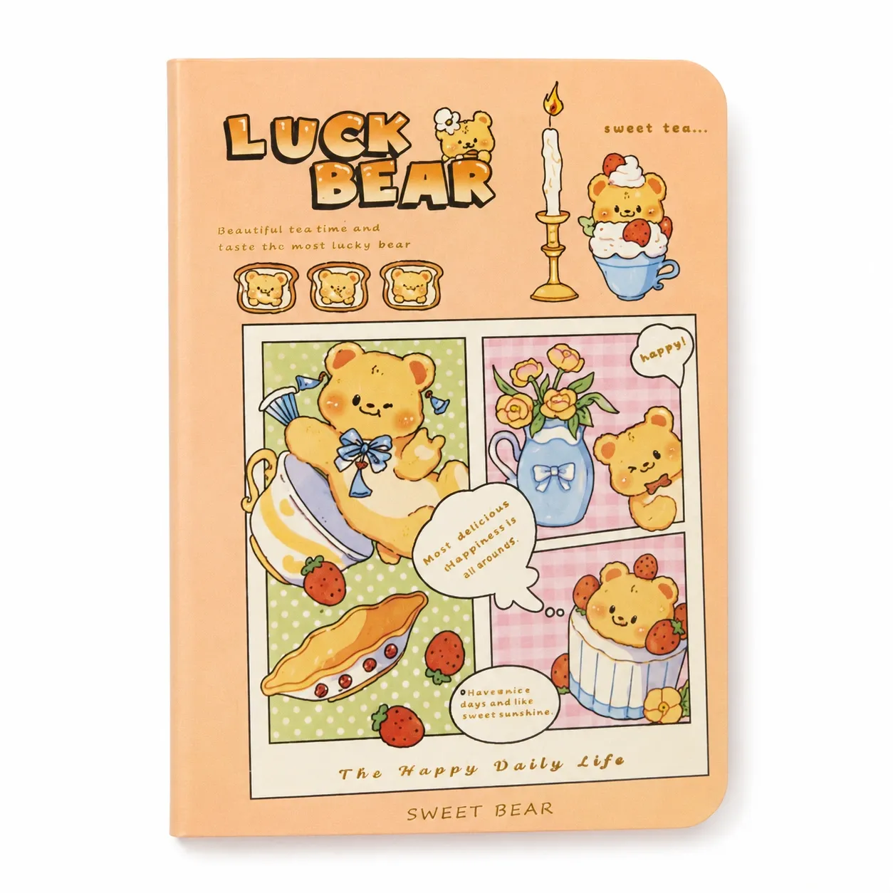 Peach Sweet Bear A7 Mini Lined Hardcover Notebook – Cream Pages