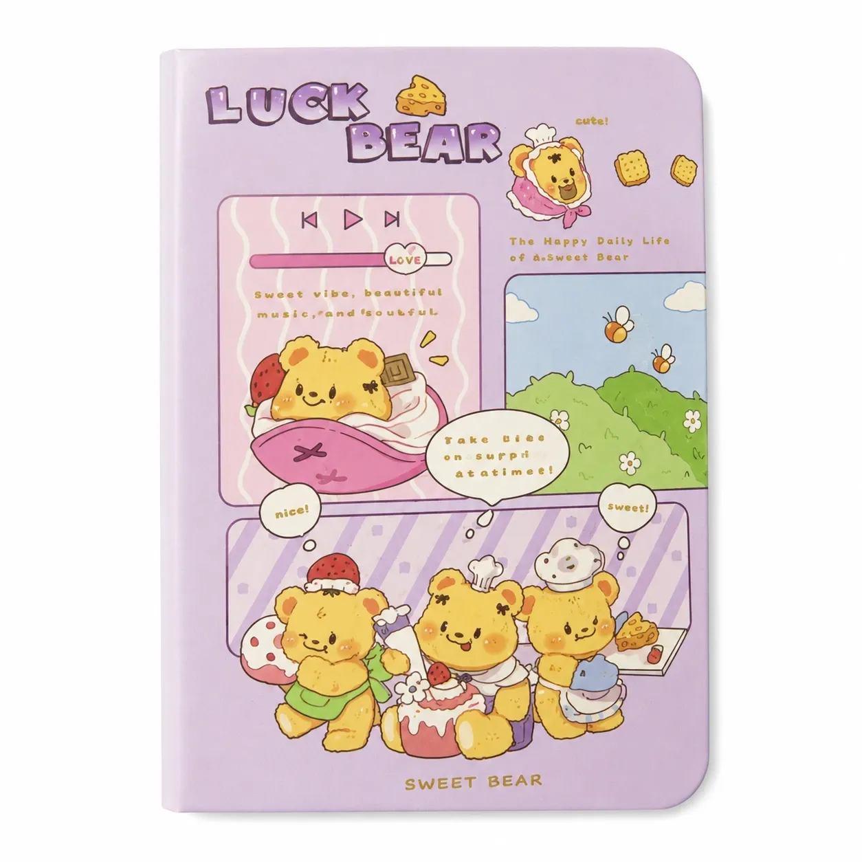 Purple Luck Bear A7 Mini Lined Hardcover Notebook – Cream Pages